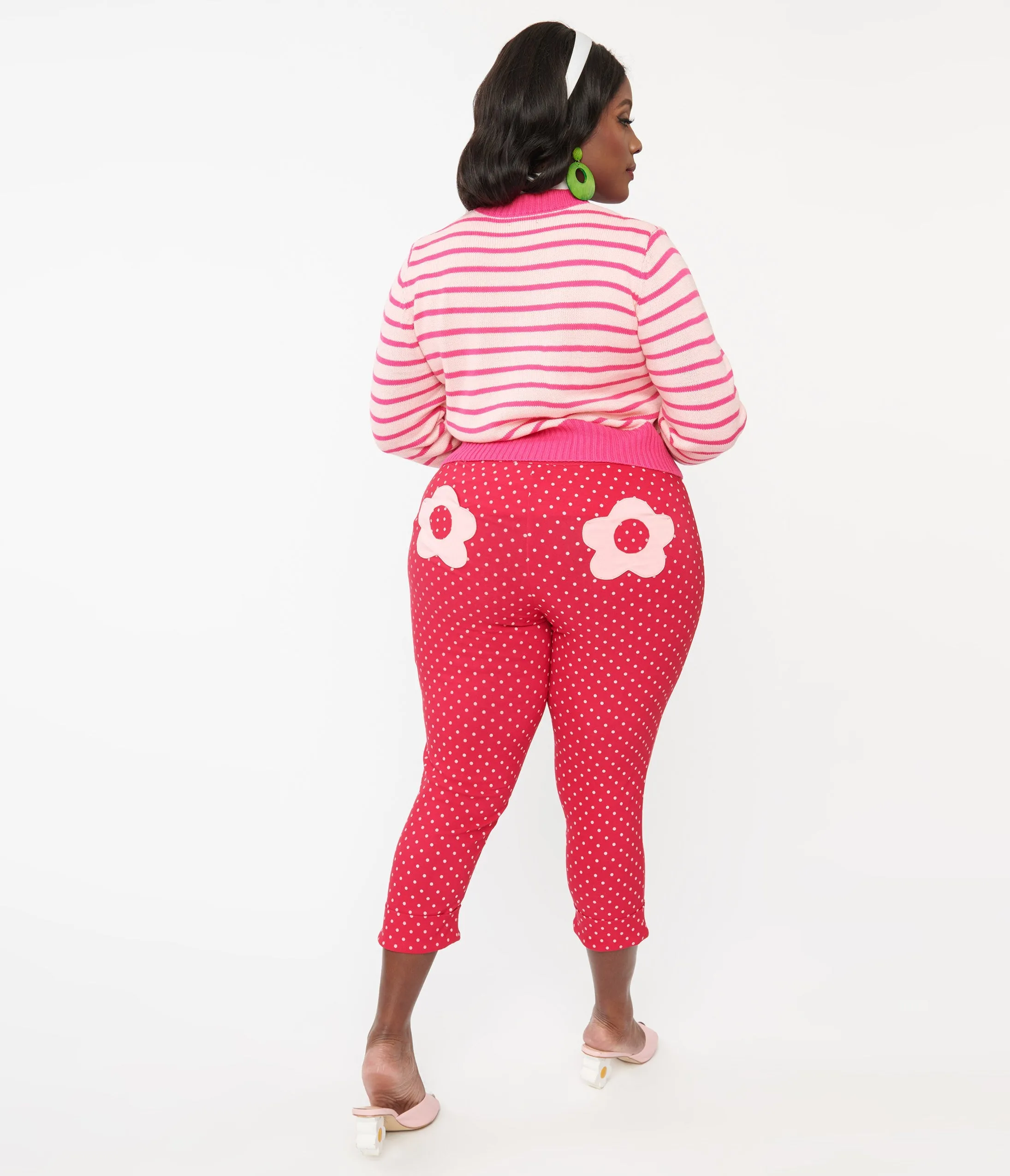 Smak Parlour Plus Size Hot Pink Pin Dot Daisy Pocket Smarty Pants Capri