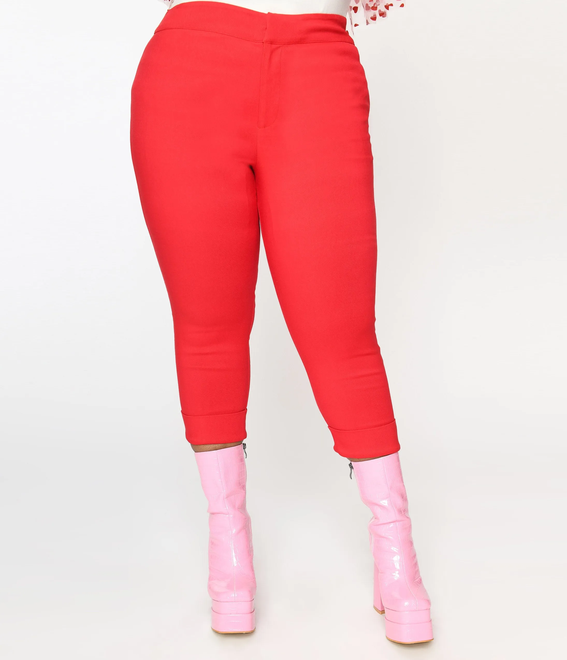 Smak Parlour Plus Size Red & Polka Dot Heart Pocket Smarty Pants Capri