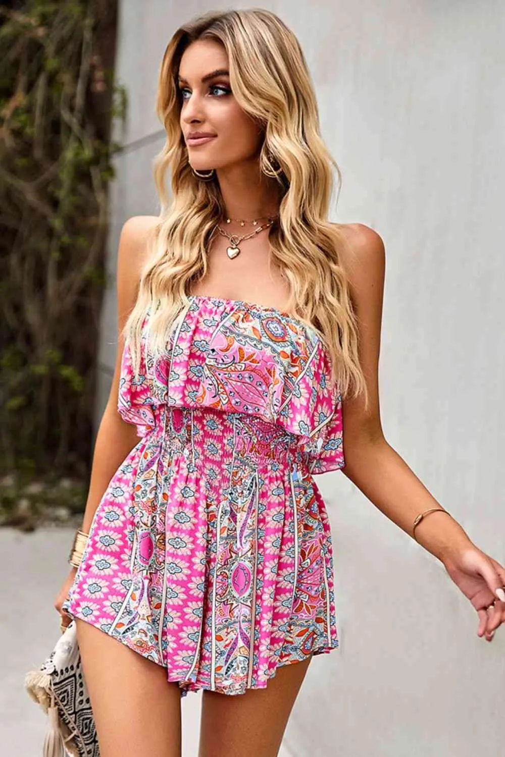 Smocked Waist Strapless Romper