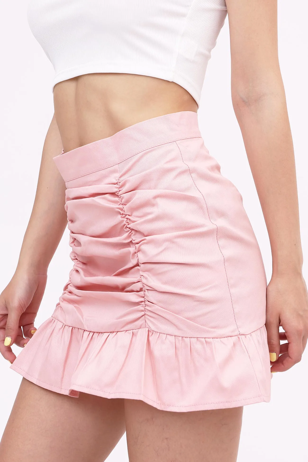 Solid Pleated Ruffled Skirt