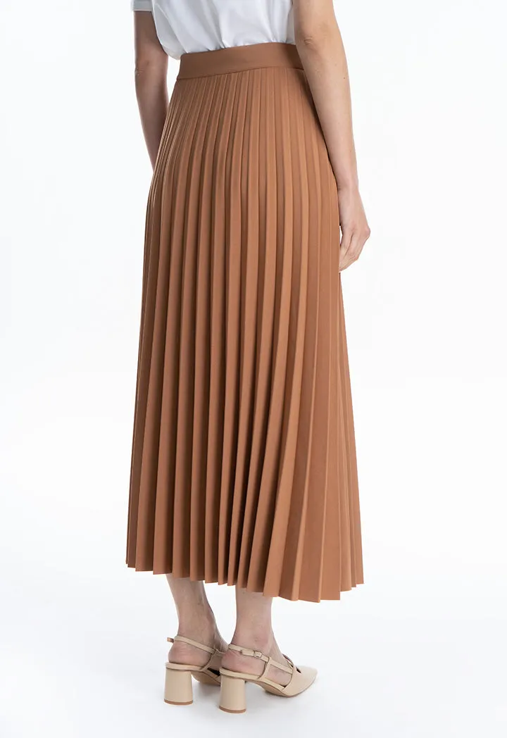 Solid Pleated Wide Skirt