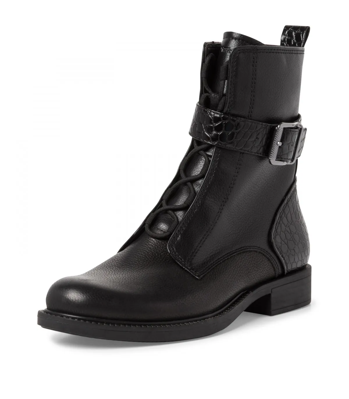 Tamaris Army Boot in Black Leather