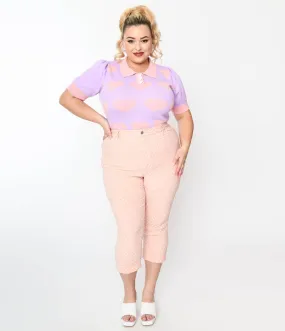 Unique Vintage Plus Size Pink & White Pin Dot Heart Pocket Rachelle Capri Pants