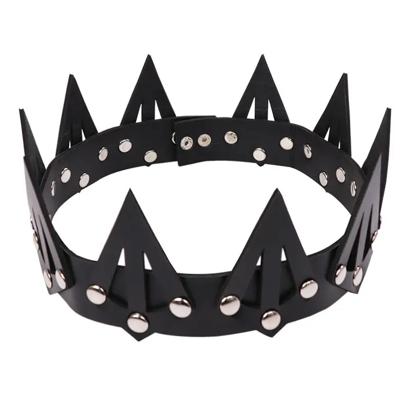 Vintage Black Gothic Leather Crown Headband for Women