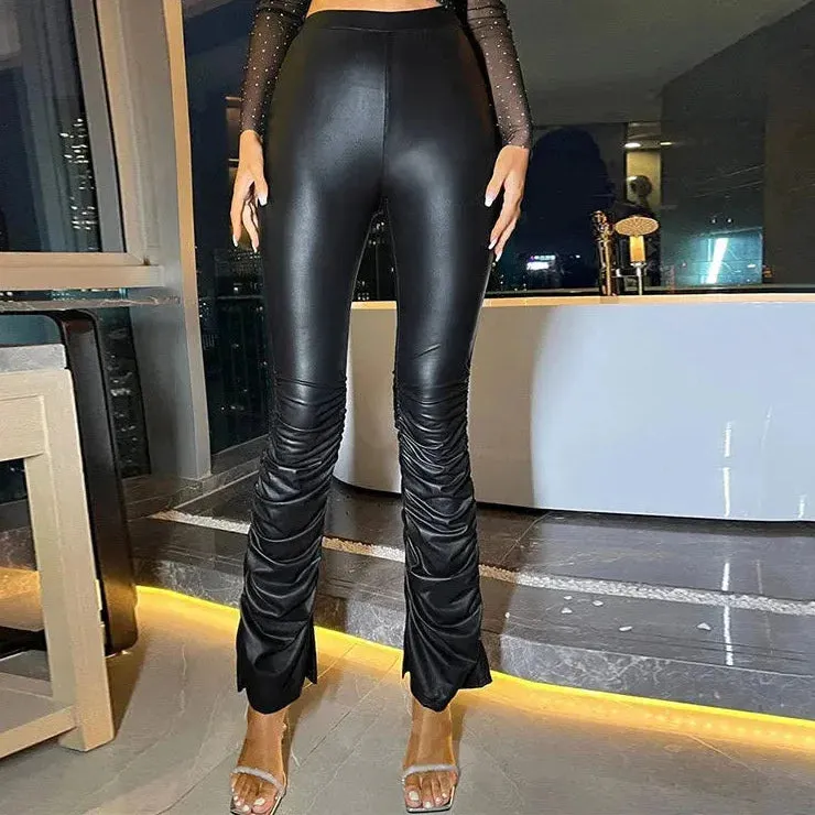 Vintage Korean Sexy High Waist Pleated Flare Trousers for Women