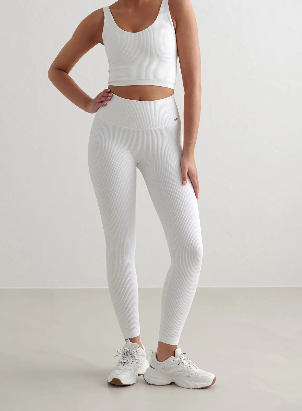 White Ribbed Seamless Tights