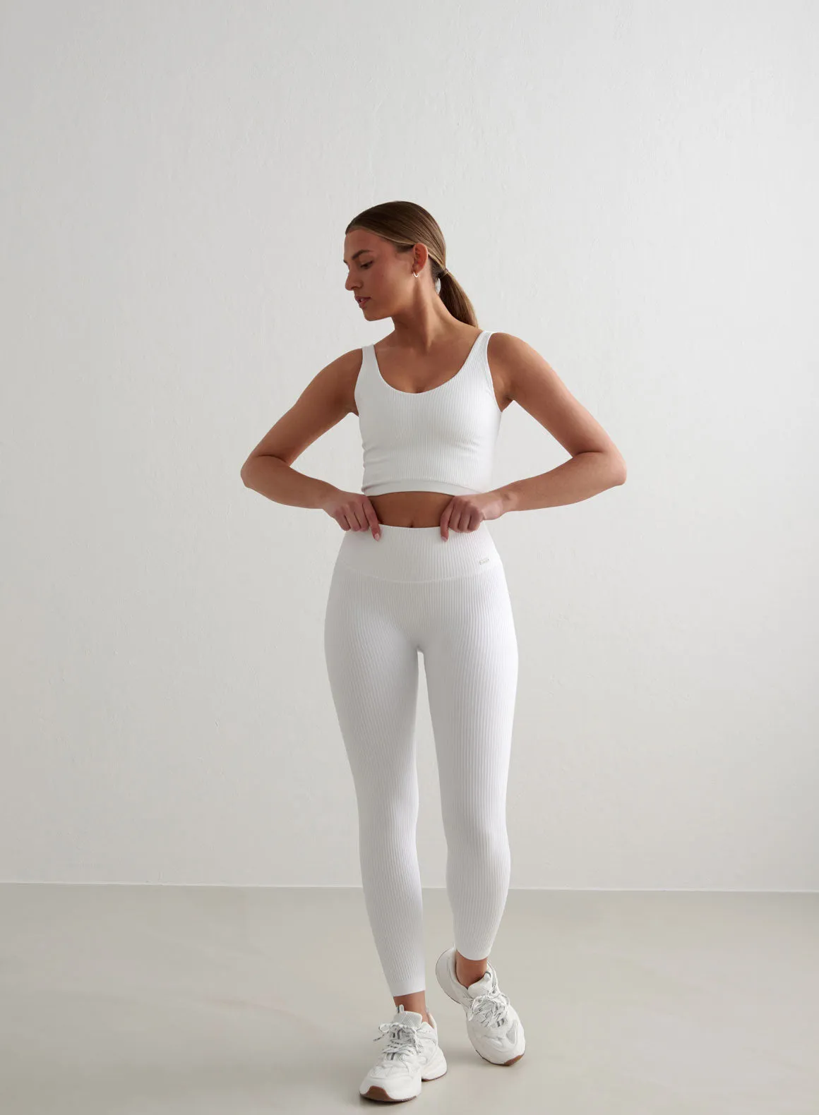 White Ribbed Seamless Tights