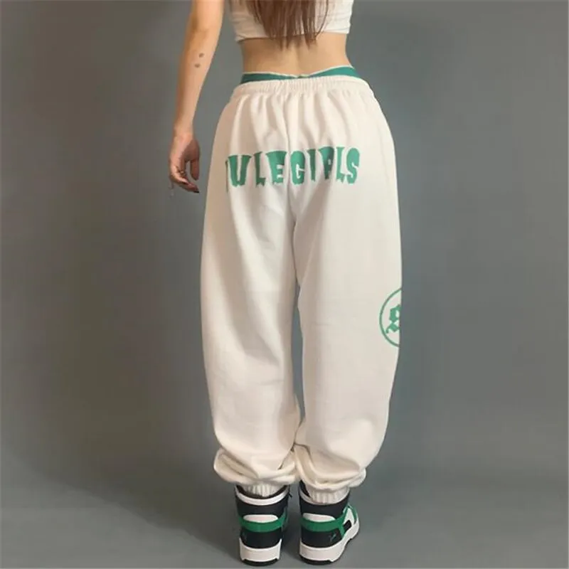 Women's Casual Elastic Waist Hip Hop Loose Mid-Waist Streetwear Pants