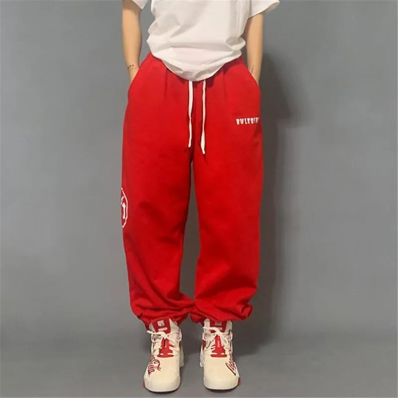 Women's Casual Elastic Waist Hip Hop Loose Mid-Waist Streetwear Pants