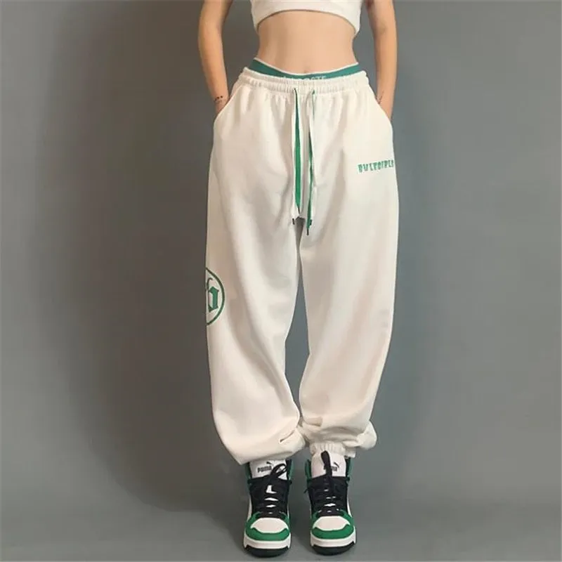 Women's Casual Elastic Waist Hip Hop Loose Mid-Waist Streetwear Pants