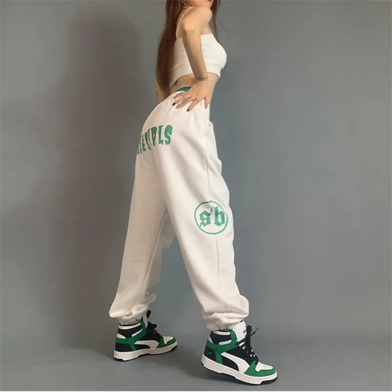 Women's Casual Elastic Waist Hip Hop Loose Mid-Waist Streetwear Pants