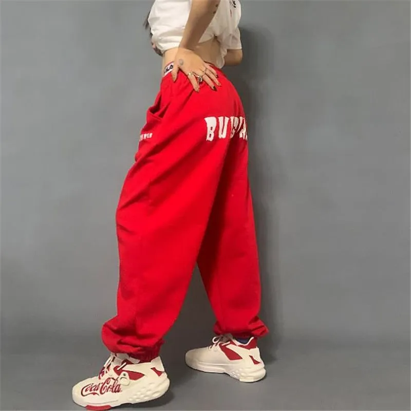 Women's Casual Elastic Waist Hip Hop Loose Mid-Waist Streetwear Pants