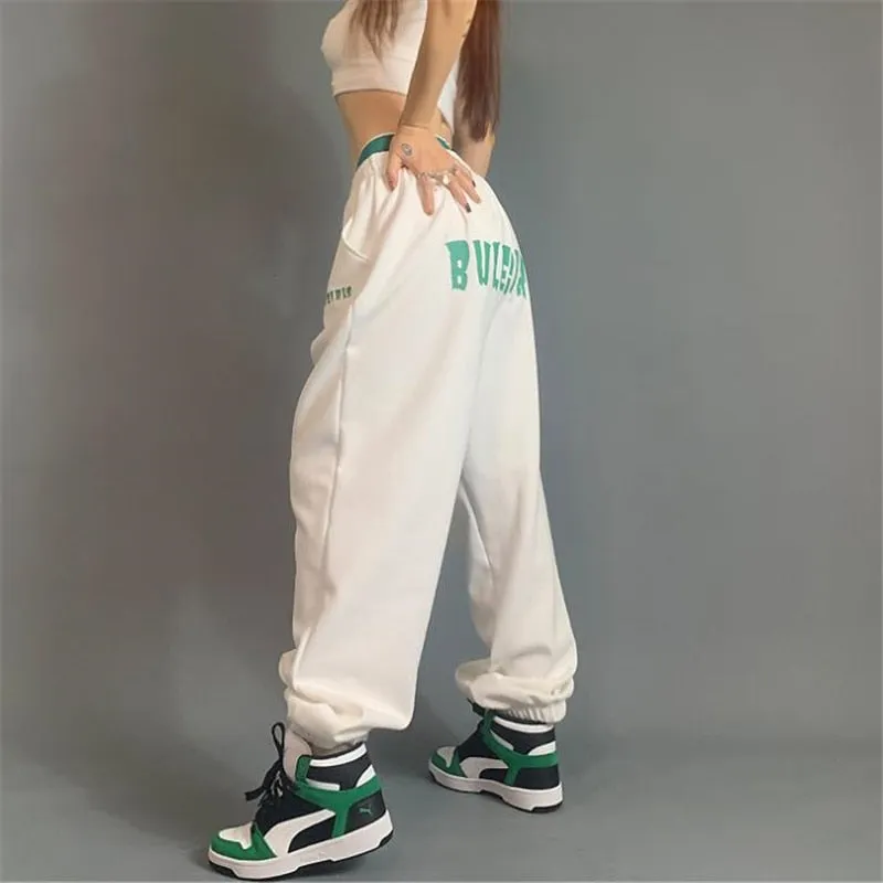 Women's Casual Elastic Waist Hip Hop Loose Mid-Waist Streetwear Pants