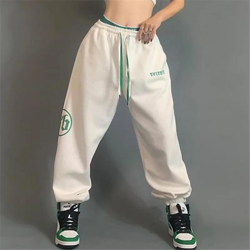 Women's Casual Elastic Waist Hip Hop Loose Mid-Waist Streetwear Pants