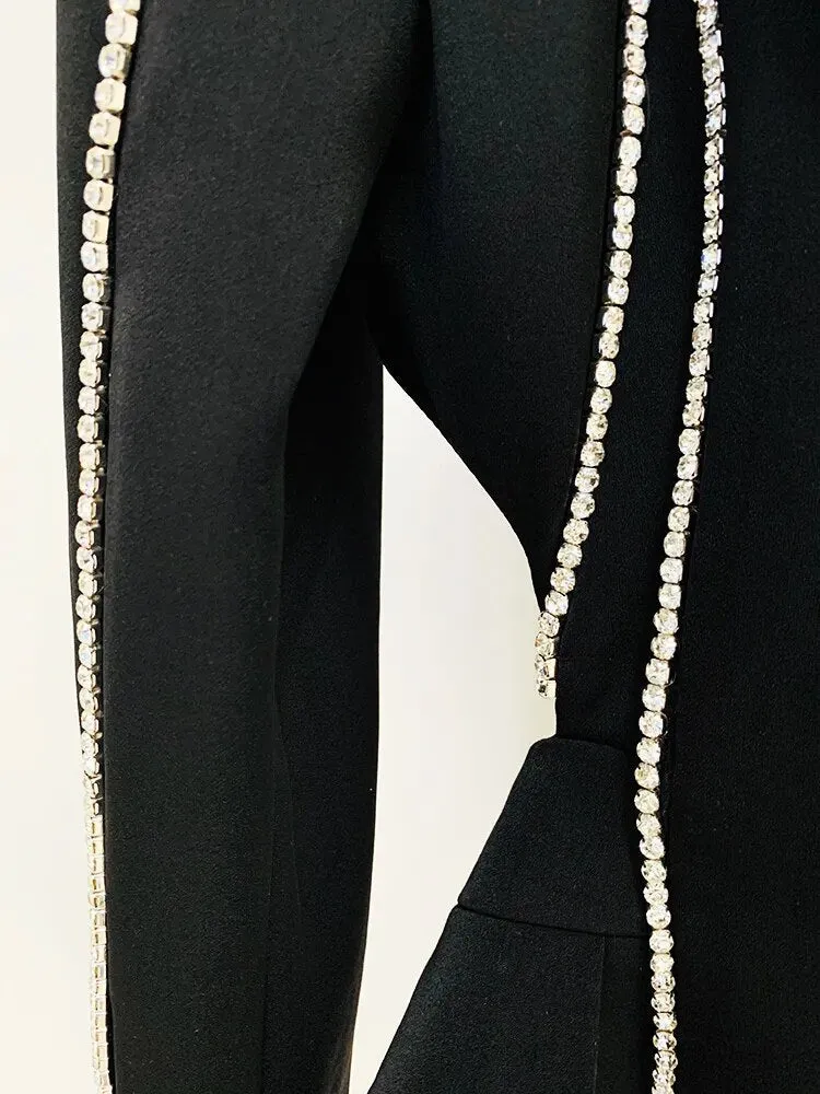 Women's Hollow Out Diamonds Beaded Single Button Blazer Flare Pants Set