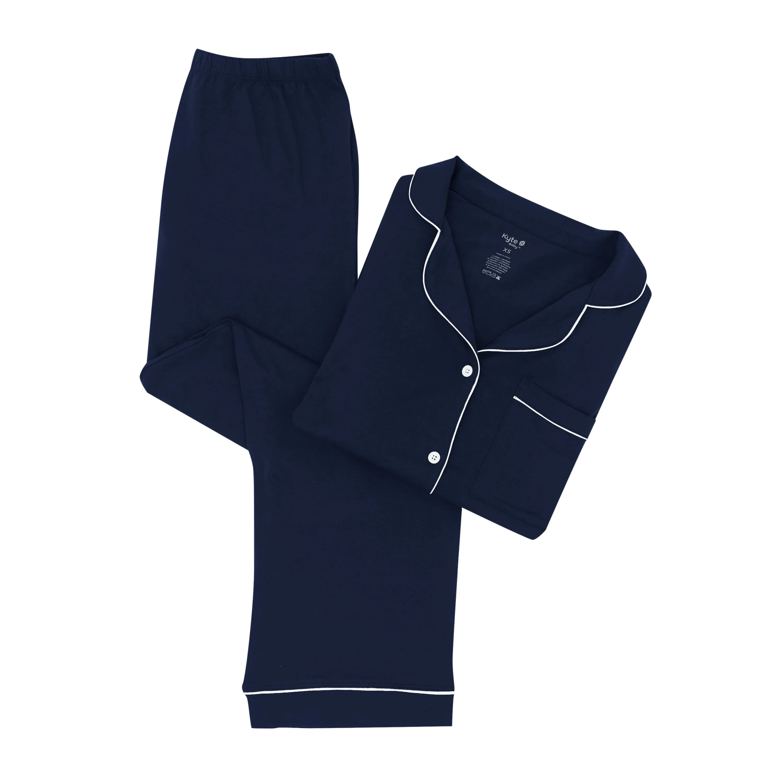 Women's Long Sleeve Pajama Set in Navy with Cloud Trim