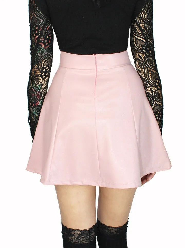 Women's Pleated Pleather Skirt (Light Pink)