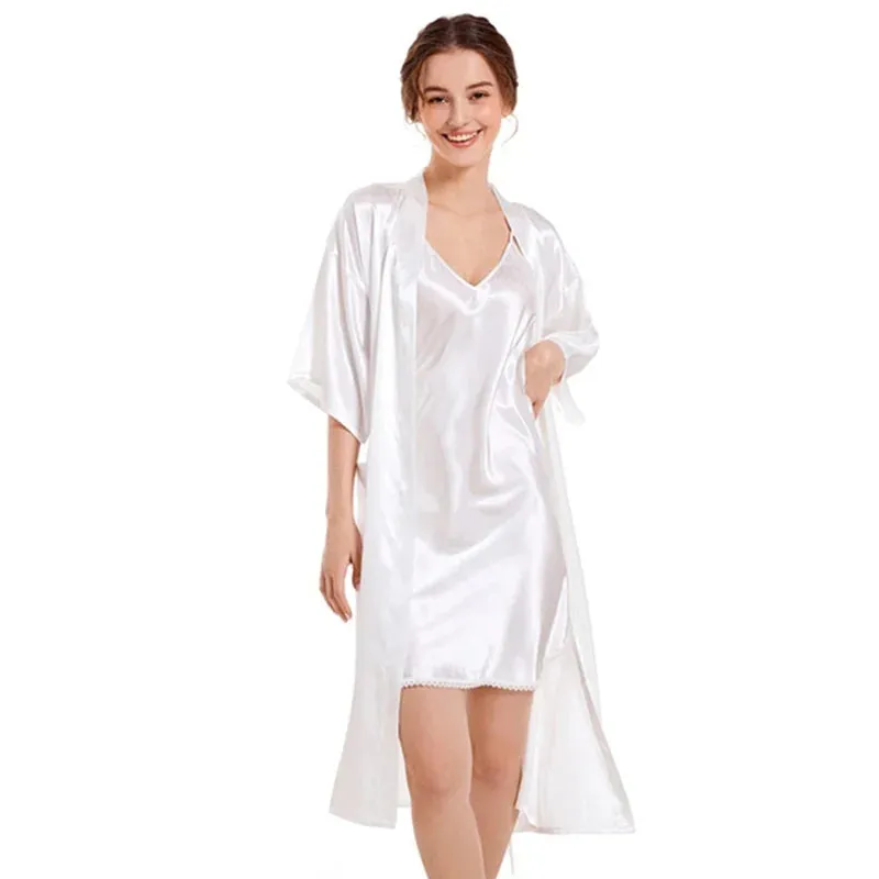 Women's Silk Satin Pajamas 2Pcs Set Nightgown