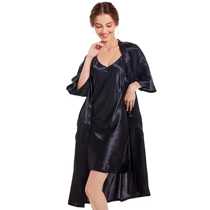 Women's Silk Satin Pajamas 2Pcs Set Nightgown