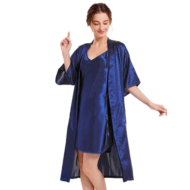 Women's Silk Satin Pajamas 2Pcs Set Nightgown