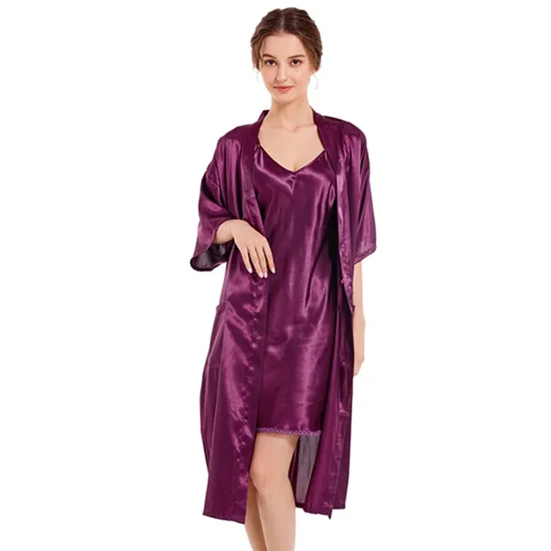 Women's Silk Satin Pajamas 2Pcs Set Nightgown