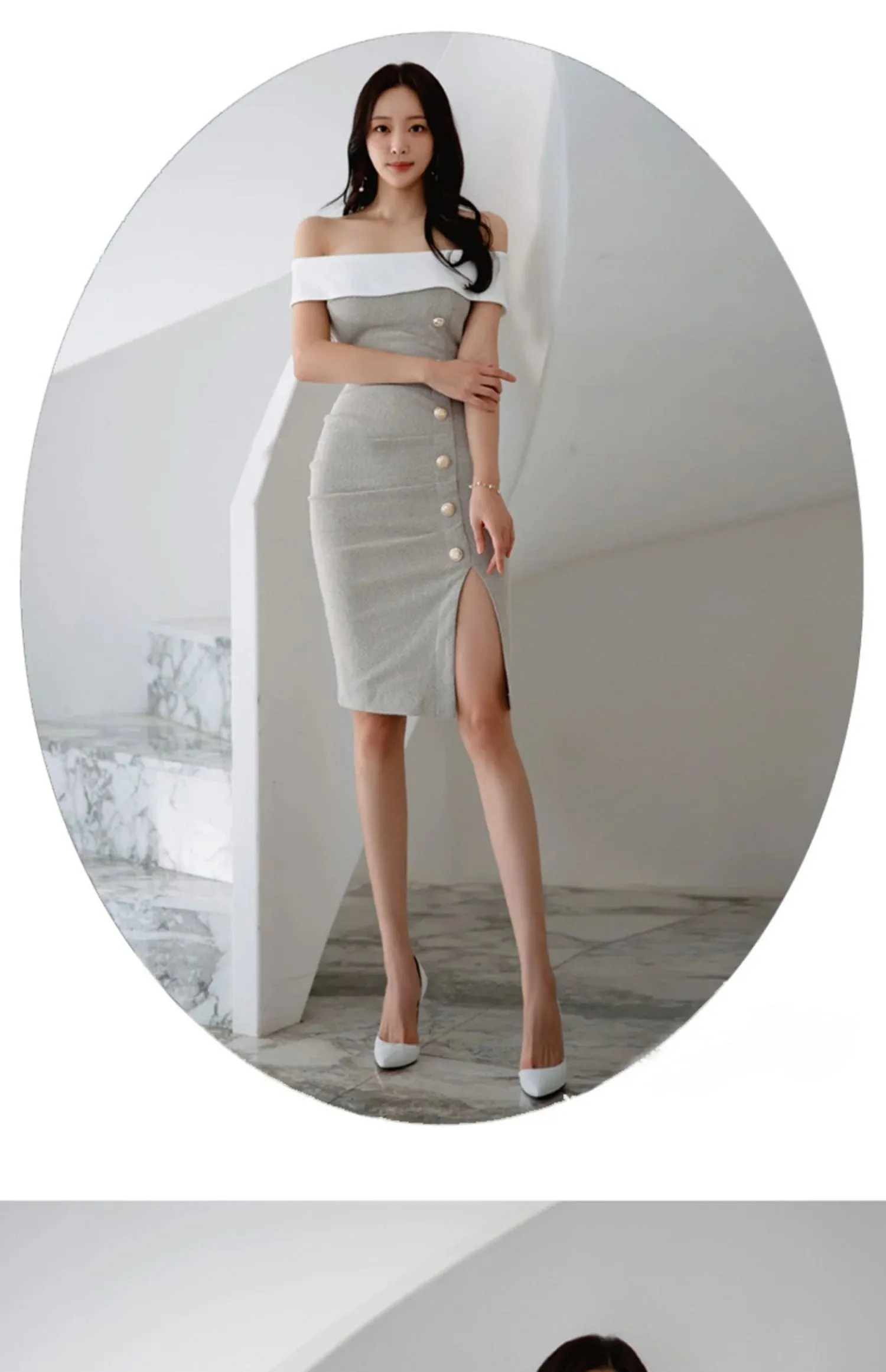 Women's Single Breasted Slash Neck Knee Length Pencil Bodycon Dresses