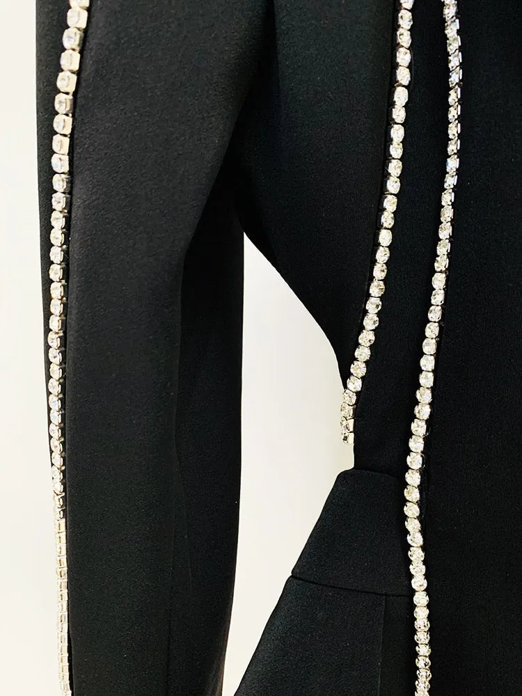 Women's Single Button Diamonds Beaded Blazer Flare Pants Two Piece Set