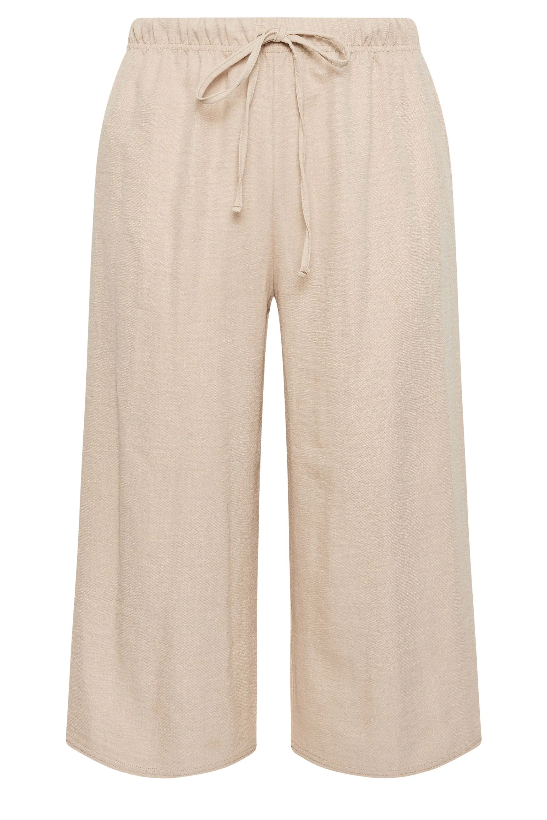 YOURS Curve Beige Brown Linen Look Cropped Trousers