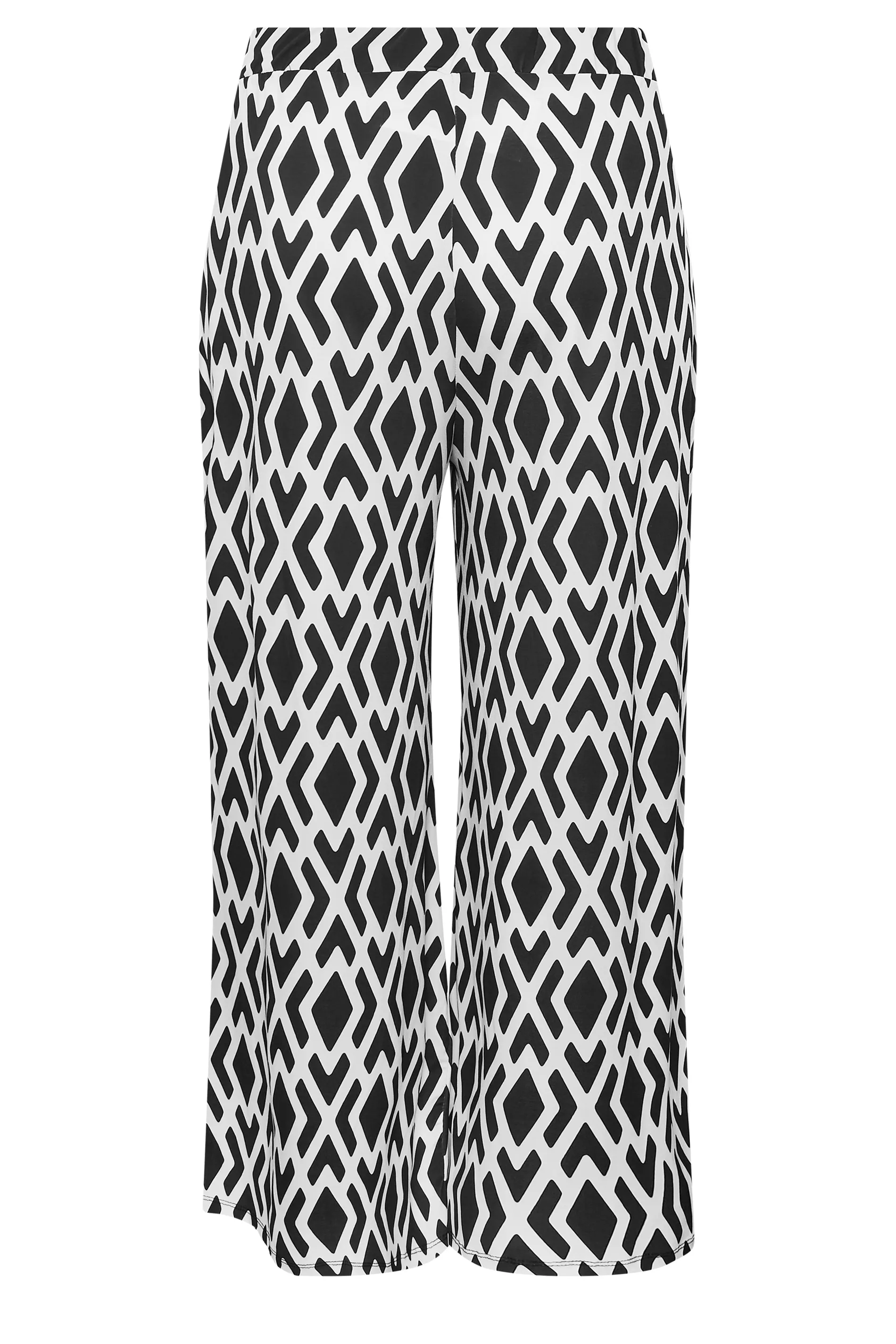 YOURS Curve White Geometric Print Wide Leg Trousers