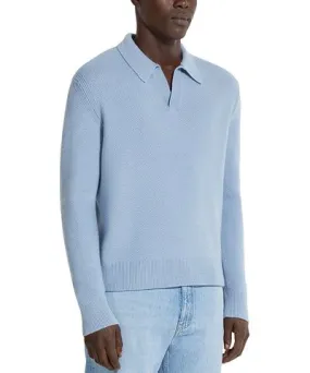 Zegna Melange Oasi Cashmere Textured Long Sleeve Polo Shirt